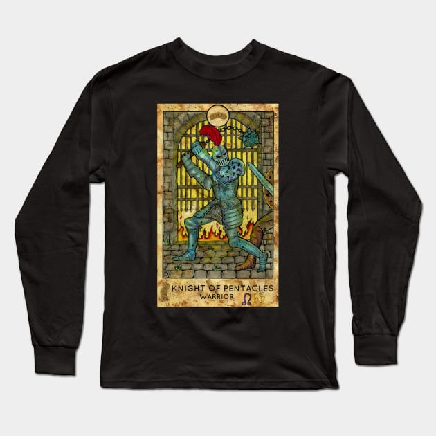 Knight Of Pentacles. Minor Arcana Tarot Card Design. Long Sleeve T-Shirt by Mystic Arts